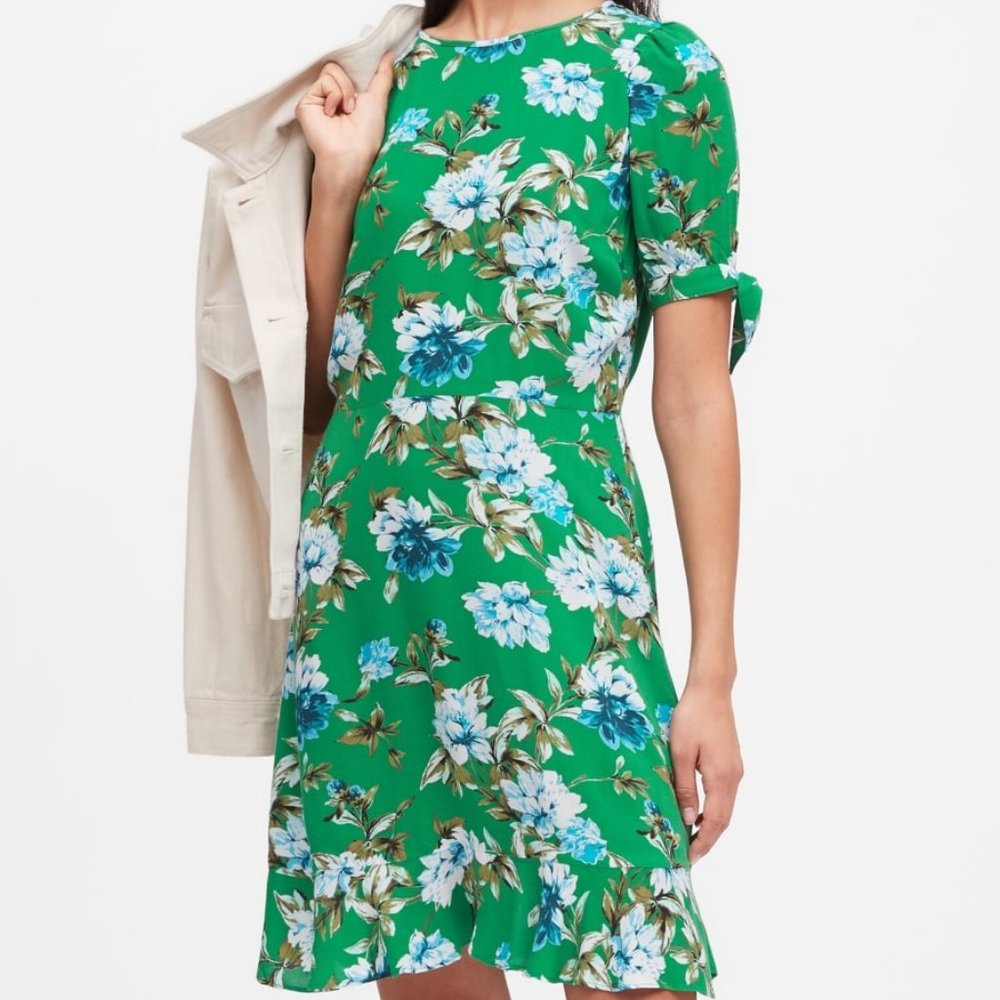 Banana Republic Puff Sleeve A-Line Floral Dress